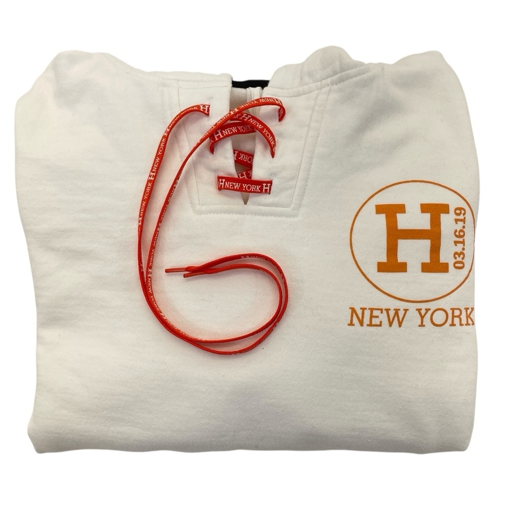 “H” New York Heavyweight Hoodie Medium White/Orange - Picture 3 of 11